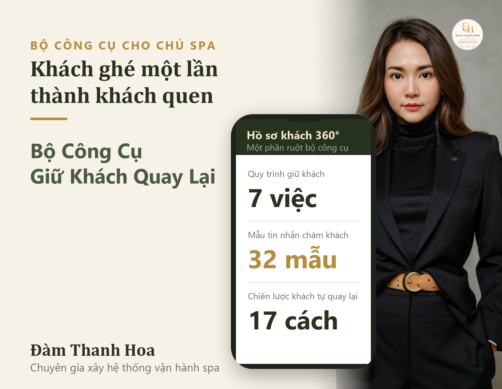 Đàm Thanh Hoa — Bộ Công Cụ Giữ Khách Quay Lại: 7 việc, 32 mẫu tin nhắn, 17 chiến lược